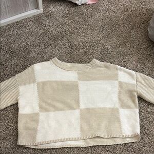 Women's Cream Checkered Sweater